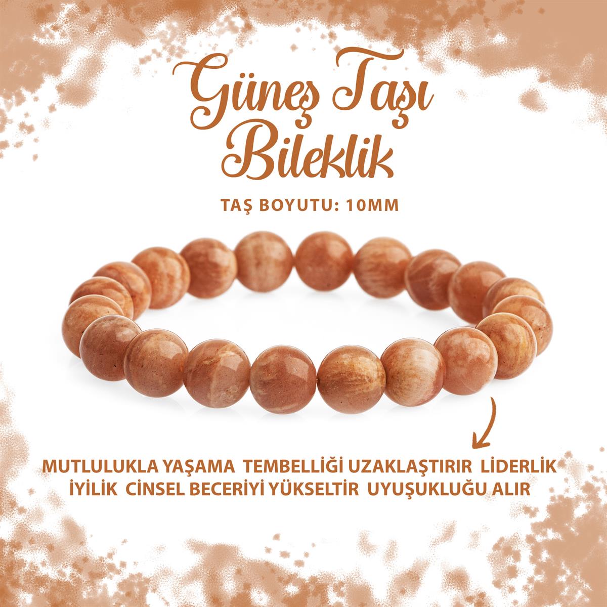 SERTİFİKALI Güneş Taşı 10mm Doğal Taş Bileklik