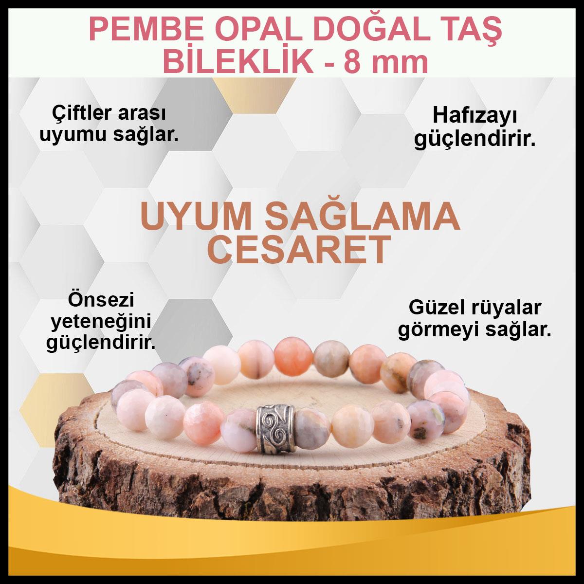 SERTİFİKALI Pembe Opal  Orjinal ( Taşlar) Doğaltaş Bileklik 8 mm - B878