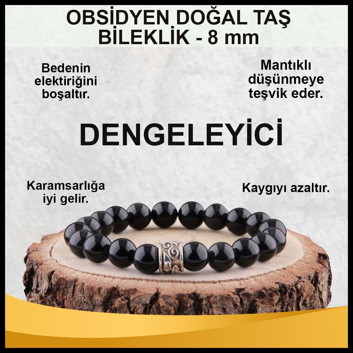 SERTİFİKALI Obsidyen  Orjinal ( Taşlar) Doğaltaş Bileklik 8 mm - B872