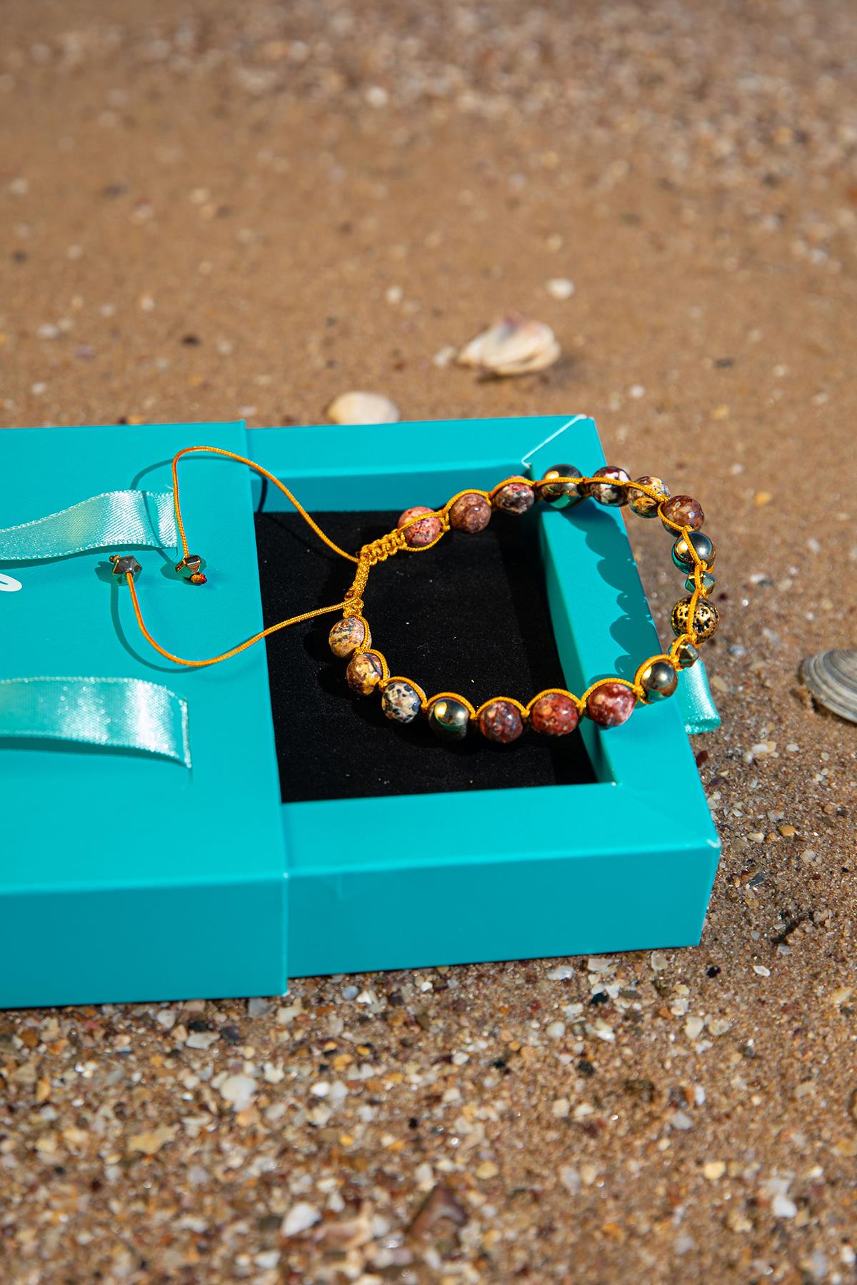 Sertifikalı Doğal Taşlı Üretkenlik Bilekliği, Jasper, Lav Taşı, Hematit