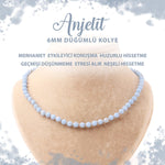 SERTİFİKALI Anjelit 6 mm Düğümlü Doğal Taş Kolye