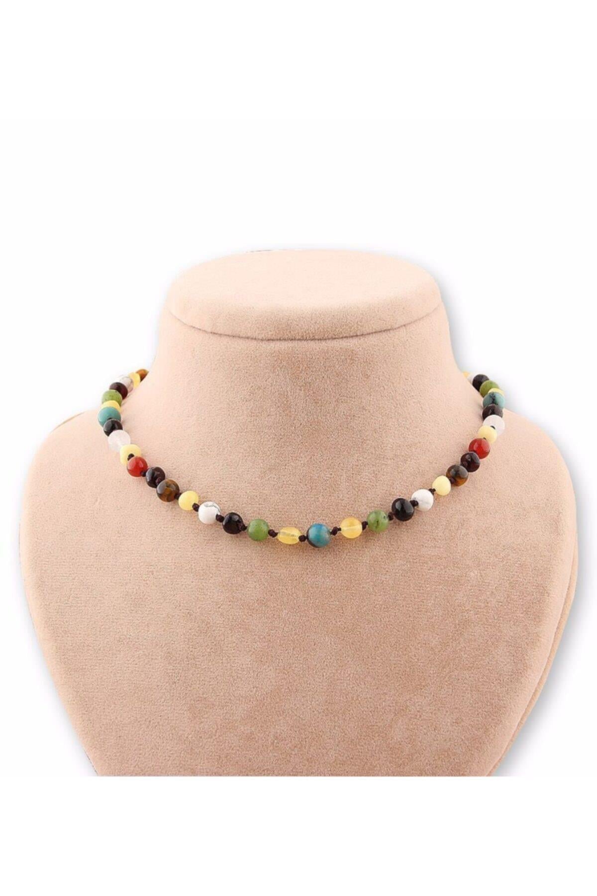 SERTİKALI  Orjinal ( Taşlar) Doğaltaş Bebek Kolye - Kehribar,yeşim,kaplan Gözü,akik,havlit,krizokol