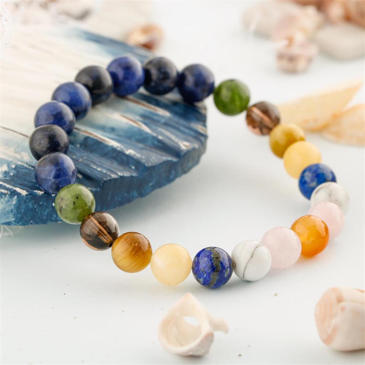 Başarı Doğal Taş Bileklik Sodalit Lapis Akik Dumanlı Kuvars K. Gözü Pembe kuvars Kalsit Yeşim 8mm