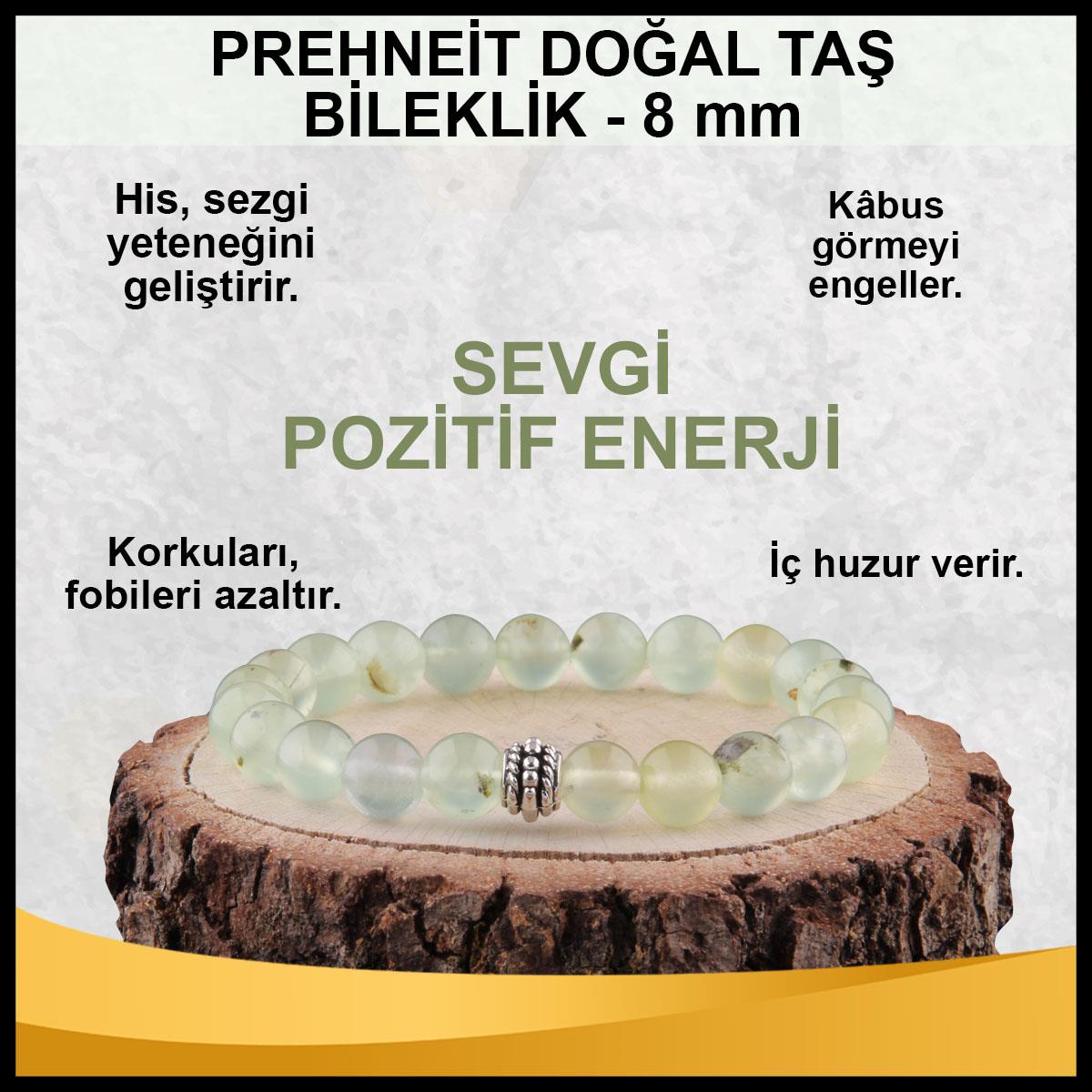 SERTİFİKALI Prehneit  Orjinal ( Taşlar) Doğaltaş Bileklik 8 mm - B877