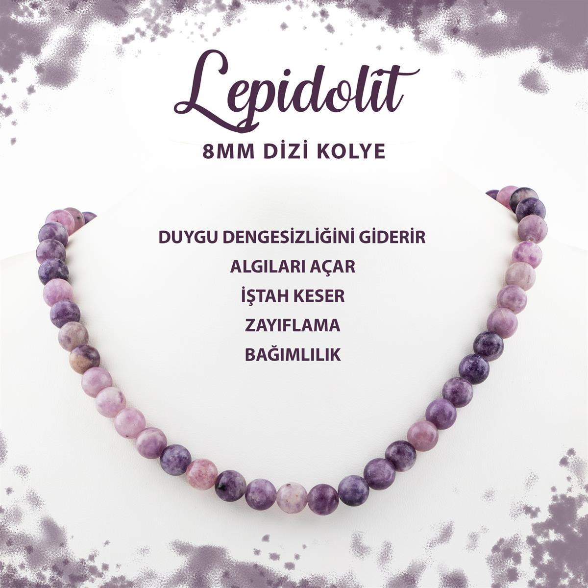 SERTİFİKALI Lepidolit 8 mm Dizi Doğal Taş Kolye