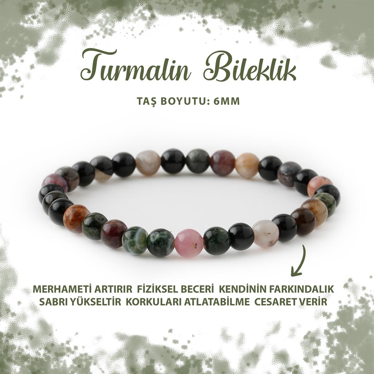 SERTİFİKALI Renkli Turmalin 6mm Doğal Taş Bileklik