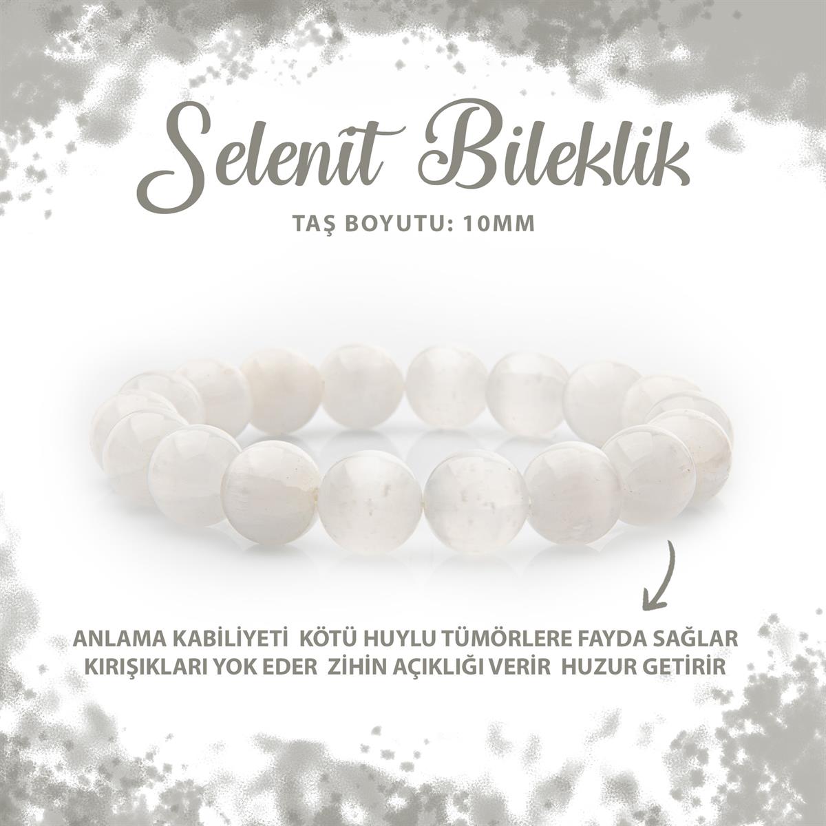 SERTİFİKALI Selenit 10mm Doğal Taş Bileklik