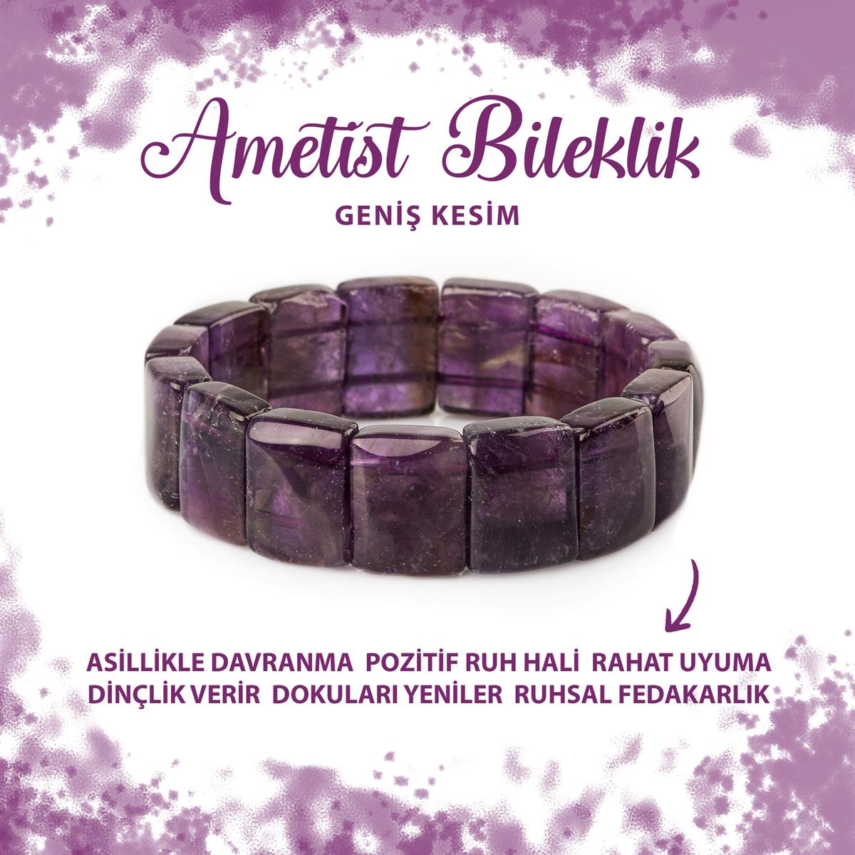 SERTİFİKALI Ametist Doğal Taş Balık Sırtı Geniş Kesim Bileklik