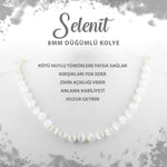 SERTİFİKALI Selenit 8 mm Düğümlü Doğal Taş Kolye