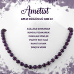 SERTİFİKALI Ametist 8 mm Düğümlü Doğal Taş Kolye