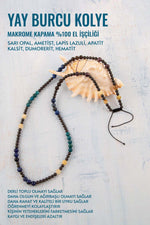 Sertifikalı Yay Burcu Doğal Taş Kolye (Sarı Opal-Ametist-Lazuli-Apatit-Kalsit-Dumorerit-Hematit)