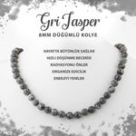 SERTİFİKALI Gri Jasper 8 mm Düğümlü Doğal Taş Kolye