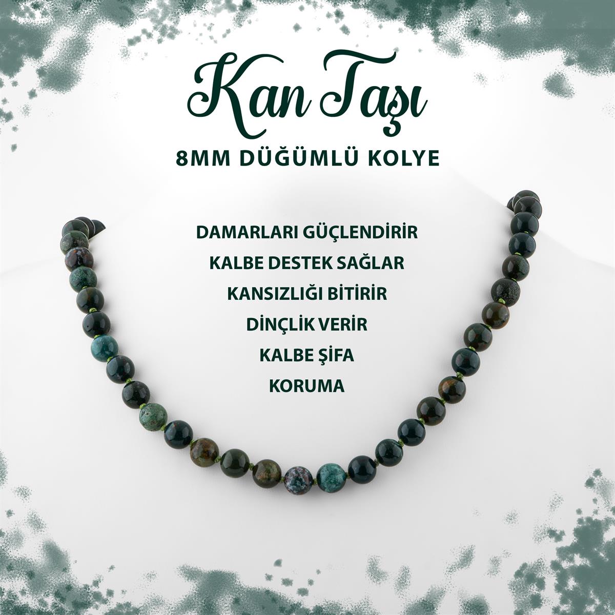 SERTİFİKALI Kan Taşı 8 mm Düğümlü Doğal Taş Kolye