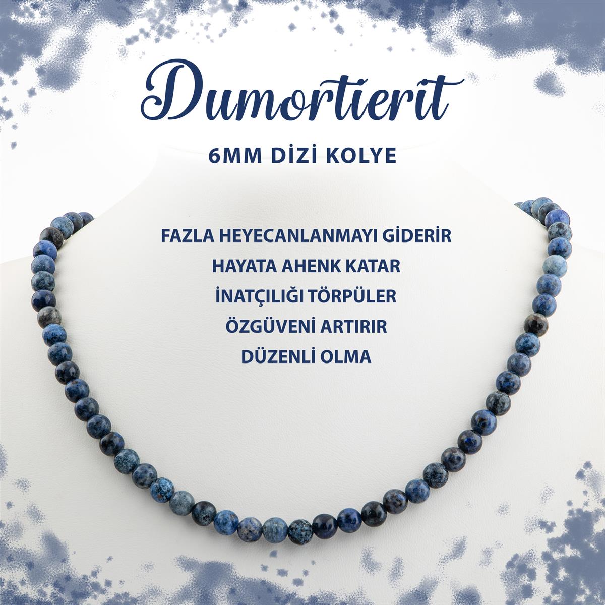SERTİFİKALI Dumortierit 6 mm Dizi Doğal Taş Kolye