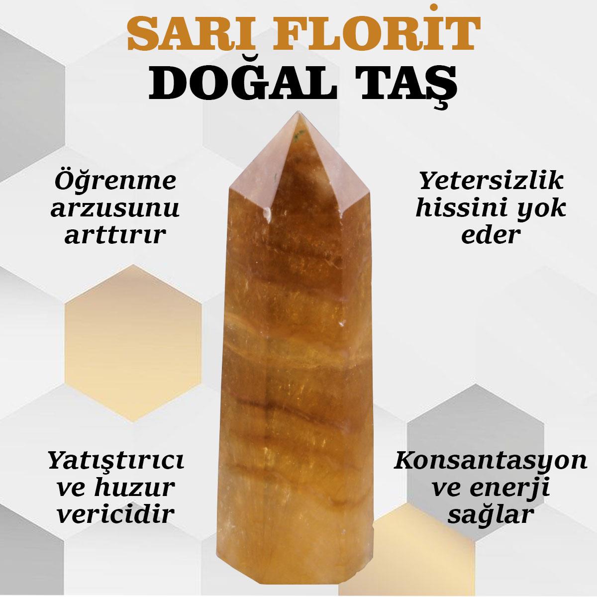 SERTİFİKALI Sarı Florit  Orjinal ( Taşlar) Doğaltaş Piramit 7,5 cm, 75 gr, D006