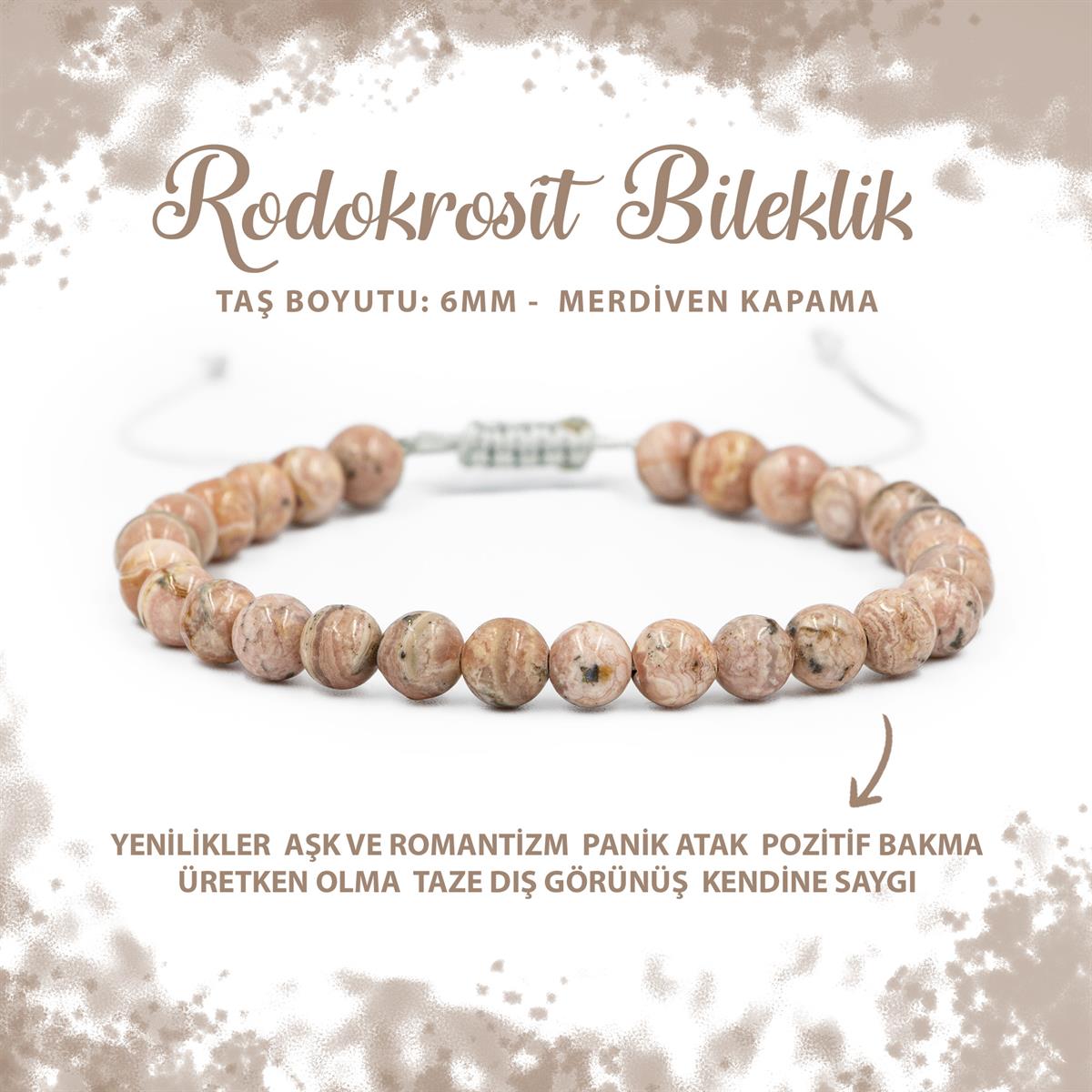 SERTİFİKALI Rodokrosit 6mm Merdiven Kapama Doğal Taş Bileklik