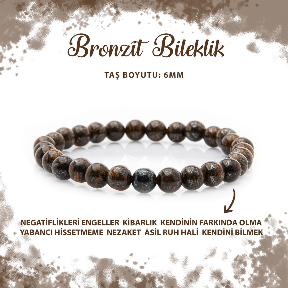 SERTİFİKALI Bronzit 6mm Doğal Taş Bileklik