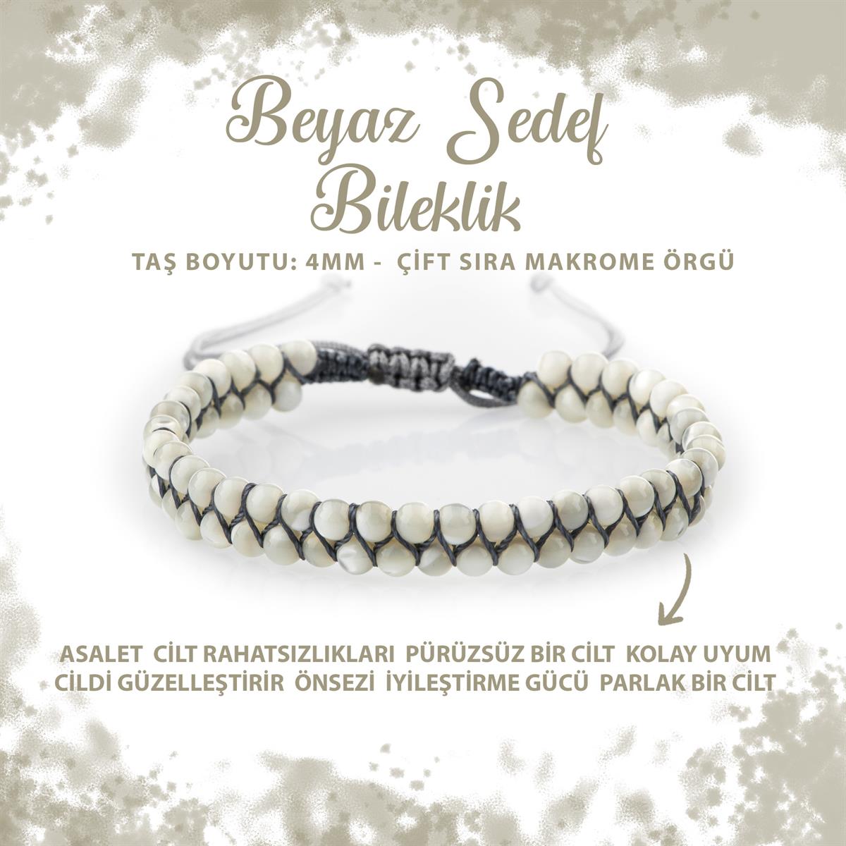 SERTİFİKALI Sedef Beyaz 4mm Çift Sıra Doğal Taş Bileklik