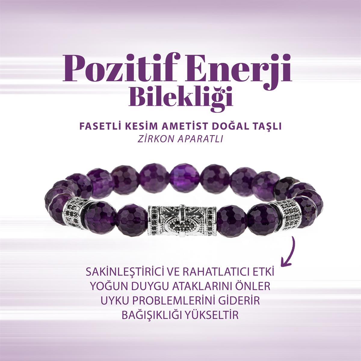 SERTİFİKALI SERTİFİKALI AMETİST DOĞAL TAŞLI POZİTİF ENERJİ BİLEKLİĞİ