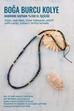 Sertifikalı Boğa Burcu Doğal Taş Kolye  (Yeşim-Opal-Turmalin-Apatit-Lapis Lazuli-Sodalit-Kuvars)