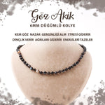 SERTİFİKALI Kahve Göz Akik 6 mm Düğümlü Doğal Taş Kolye