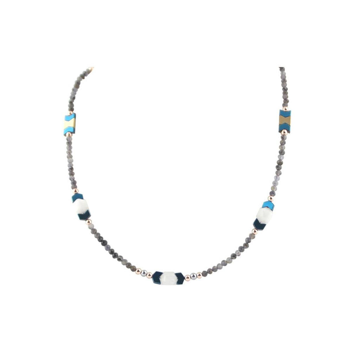 SERTİFİKALI Şekilli, İyolit, Hematit, Ay Taşı  Orjinal ( Taşlar) Doğaltaş Kolye 60cm - 4mm