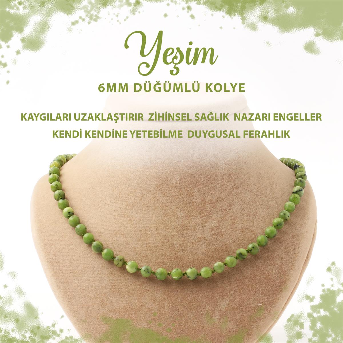 SERTİFİKALI Yeşim 6 mm Düğümlü Doğal Taş Kolye