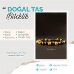 SERTİFİKALI Sitrin, Kaplan Gözü, Jasper, Pirit  Orjinal ( Taşlar) Doğaltaş Bileklik 6 mm