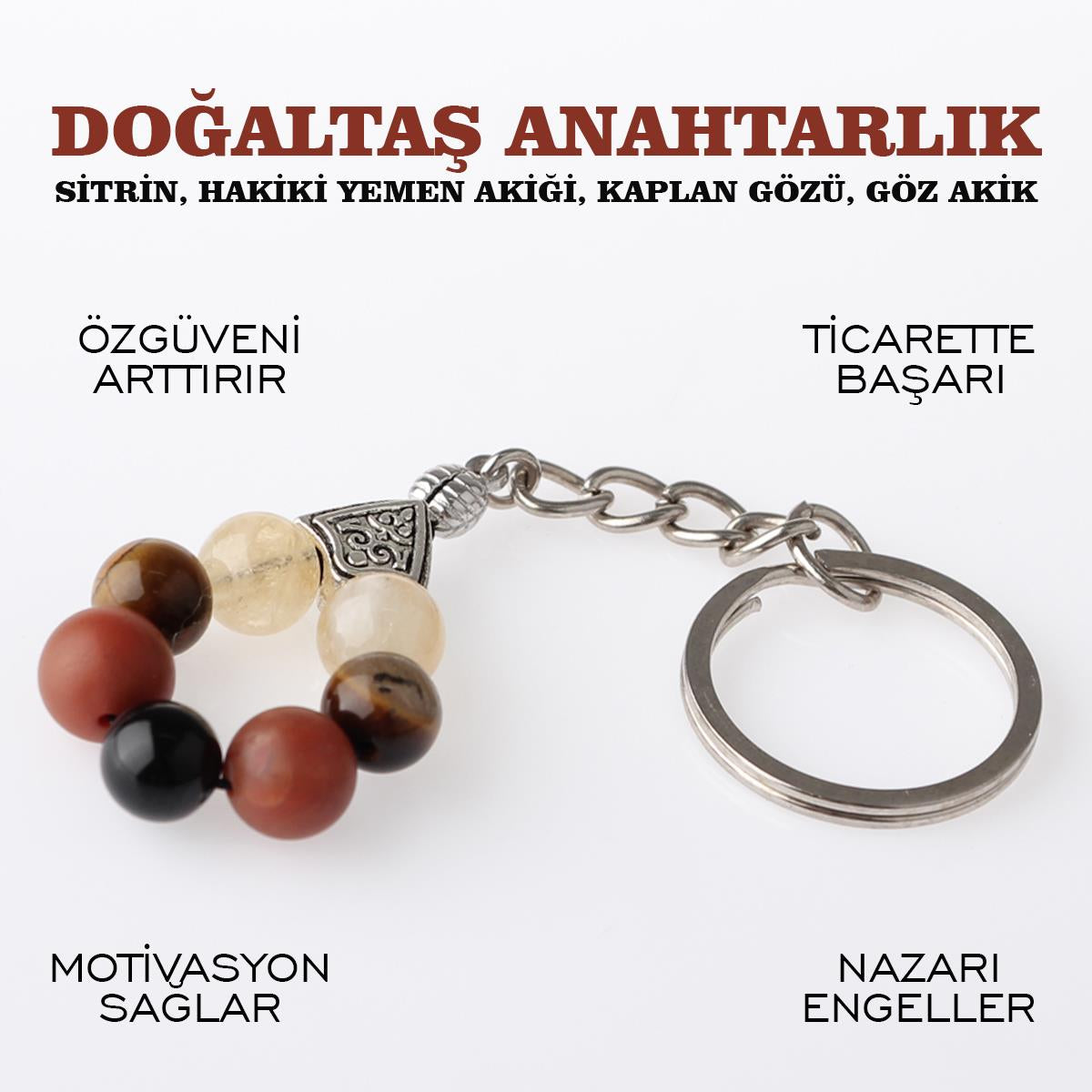 SERTİFİKALI Sitrin, Hakiki Yemen Akiği, Kaplan Gözü, Göz Akik Doğaltaş Anahtarlık DO19