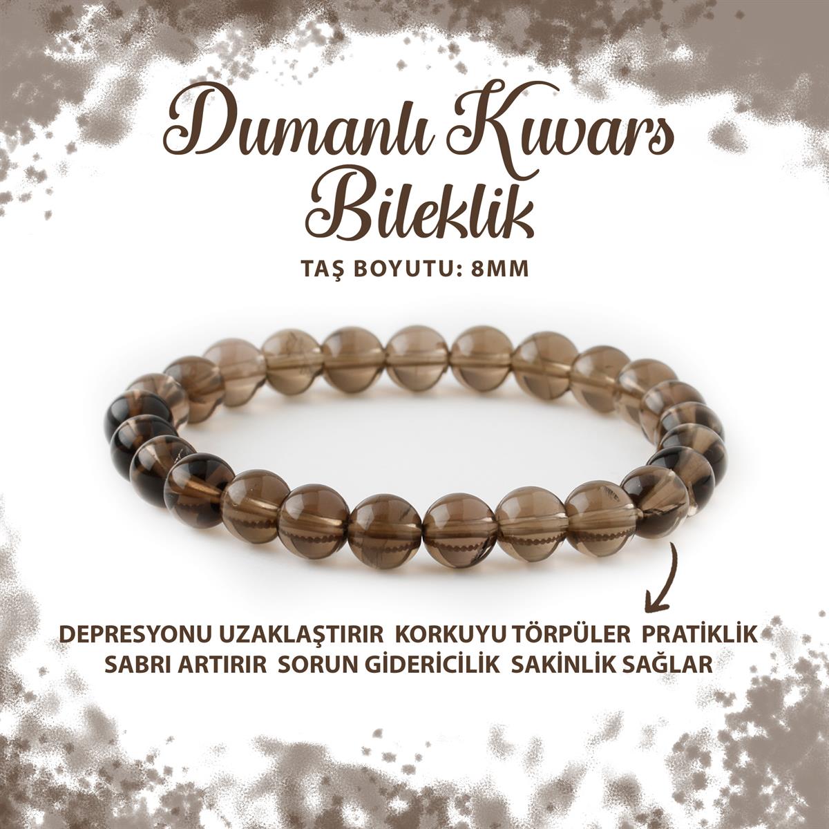SERTİFİKALI Dumanlı Kuvars 8mm Doğal Taş Bileklik