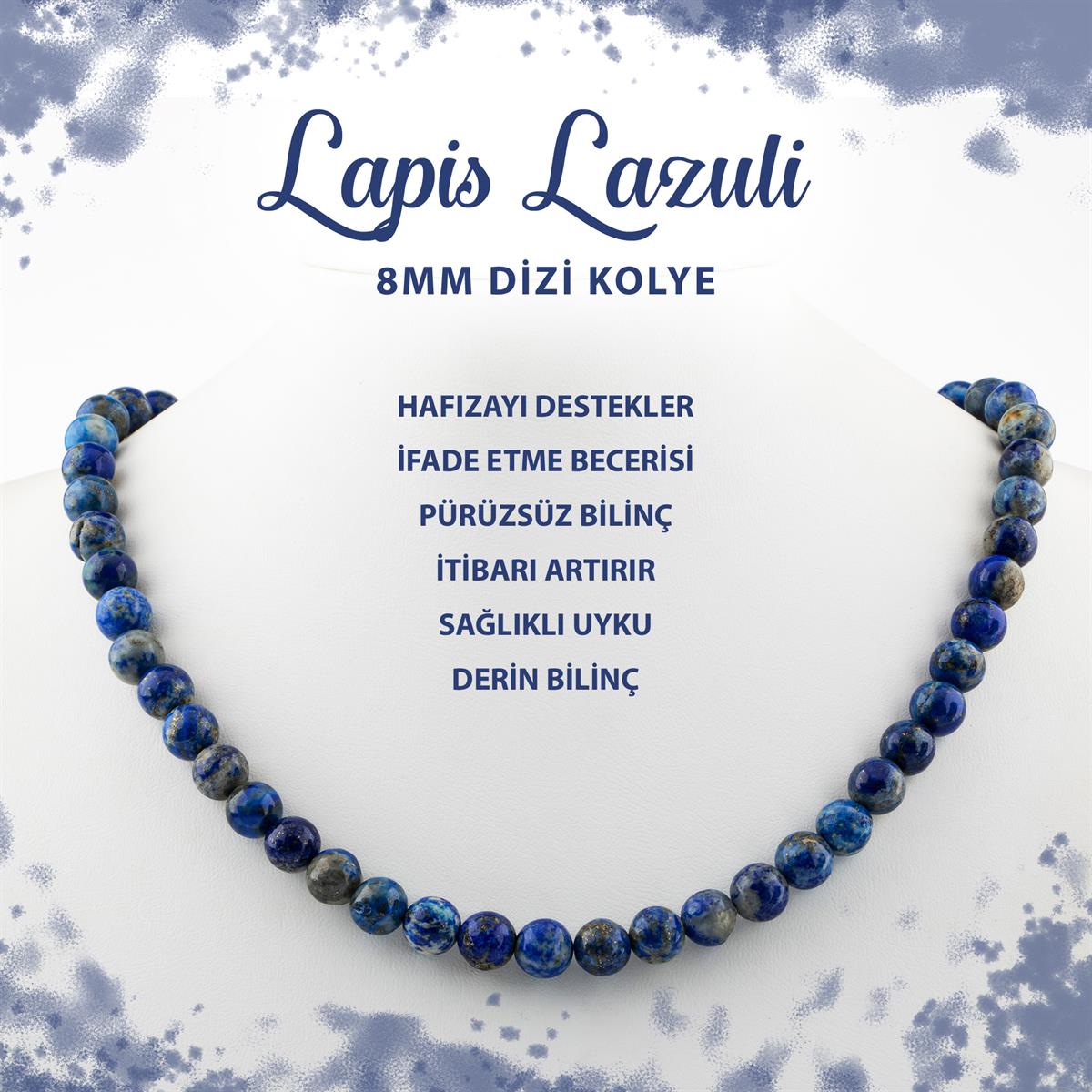 SERTİFİKALI Lapis Lazuli 8 mm Dizi Doğal Taş Kolye
