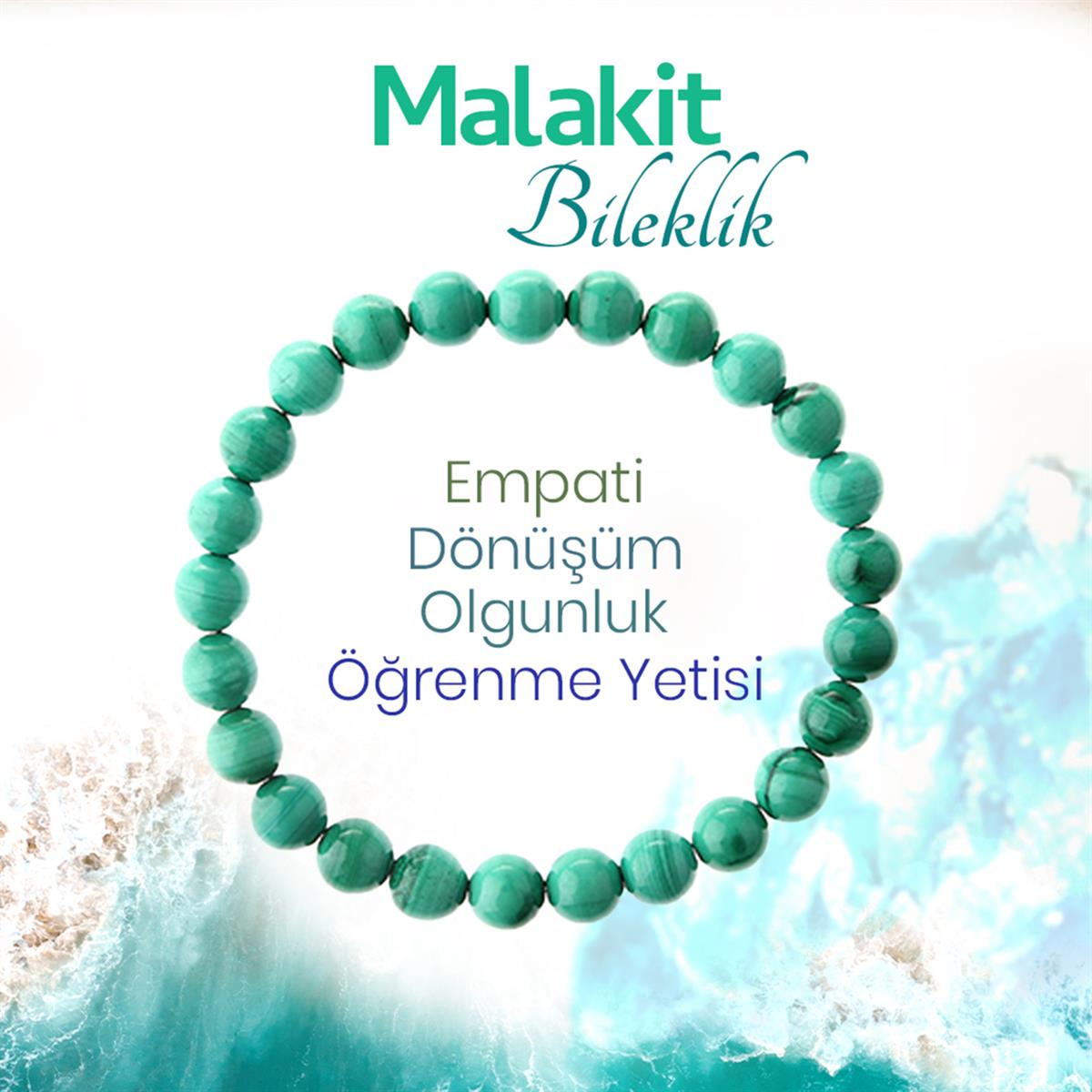 SERTİFİKALI Malakit  Orjinal ( Taşlar) Doğaltaş Bileklik 8 mm, B989