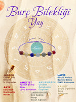 SERTİFİKALI Doğal Taş Yay Burç Bilekliği Jasper-Ametist-Akik-Akuamarin-Labradorit-Kalsit-Lapis