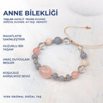 Doğal Taşlı Anne Bilekliği Anjelit, Pembe kuvars, Kristal Kuvars, Ay taşı, Anneler Günü Hediyesi