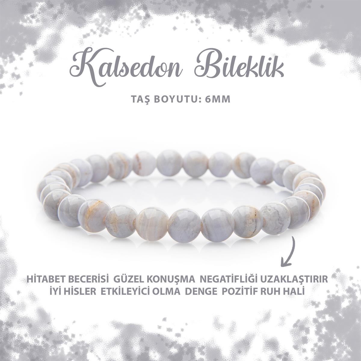 SERTİFİKALI Kalsedon 6mm Doğal Taş Bileklik