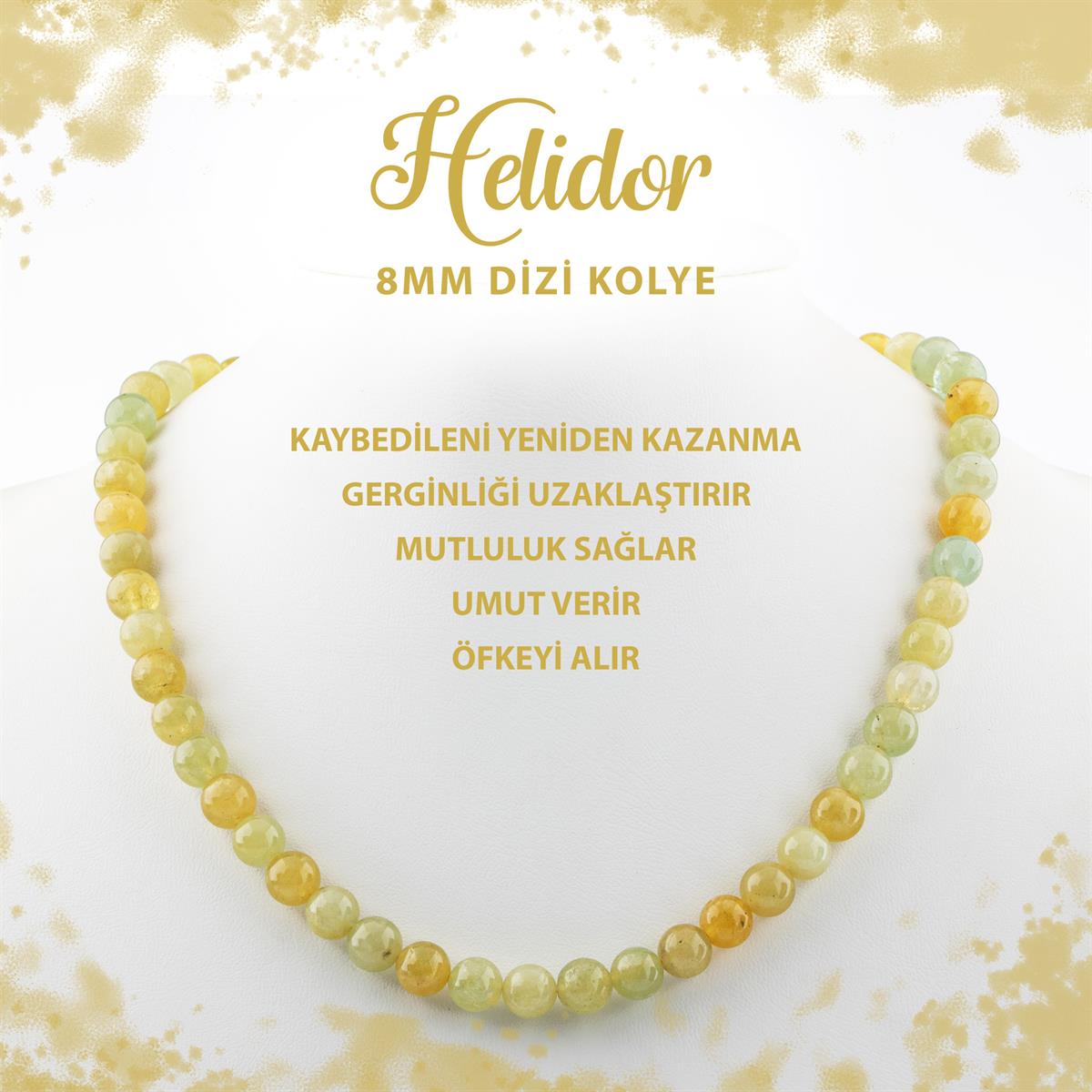SERTİFİKALI Helidor 8 mm Dizi Doğal Taş Kolye