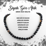 SERTİFİKALI Siyah Göz Akik 8 mm Dizi Doğal Taş Kolye
