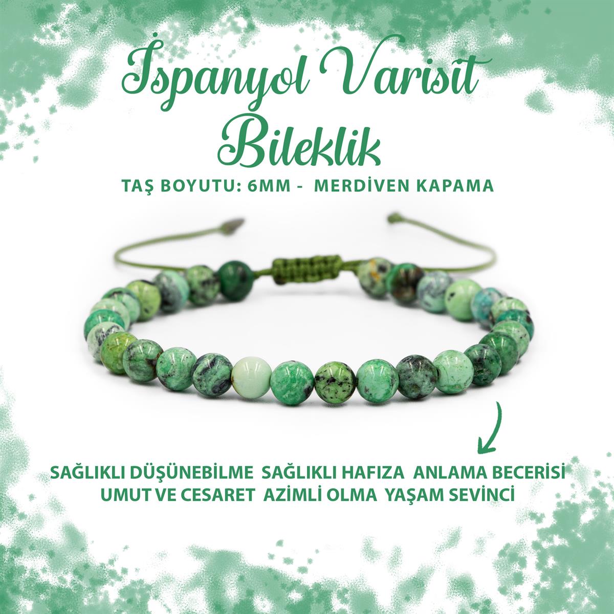 SERTİFİKALI İspanyol Varisit 6mm Merdiven Kapama Doğal Taş Bileklik