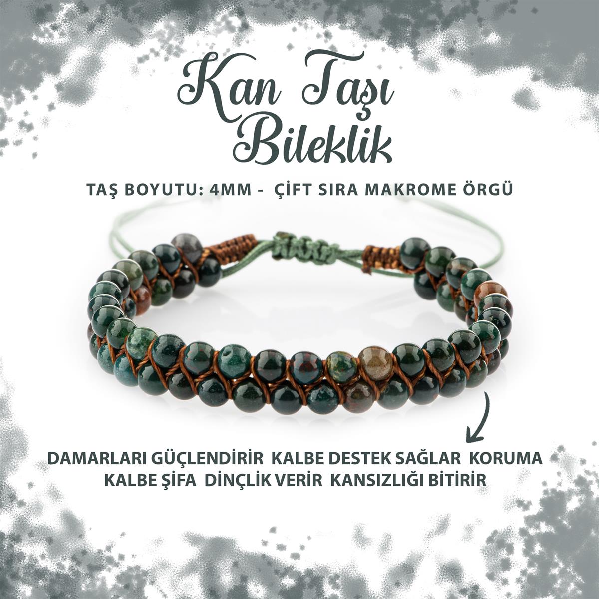 SERTİFİKALI Kan Taşı 4mm Çift Sıra Doğal Taş Bileklik