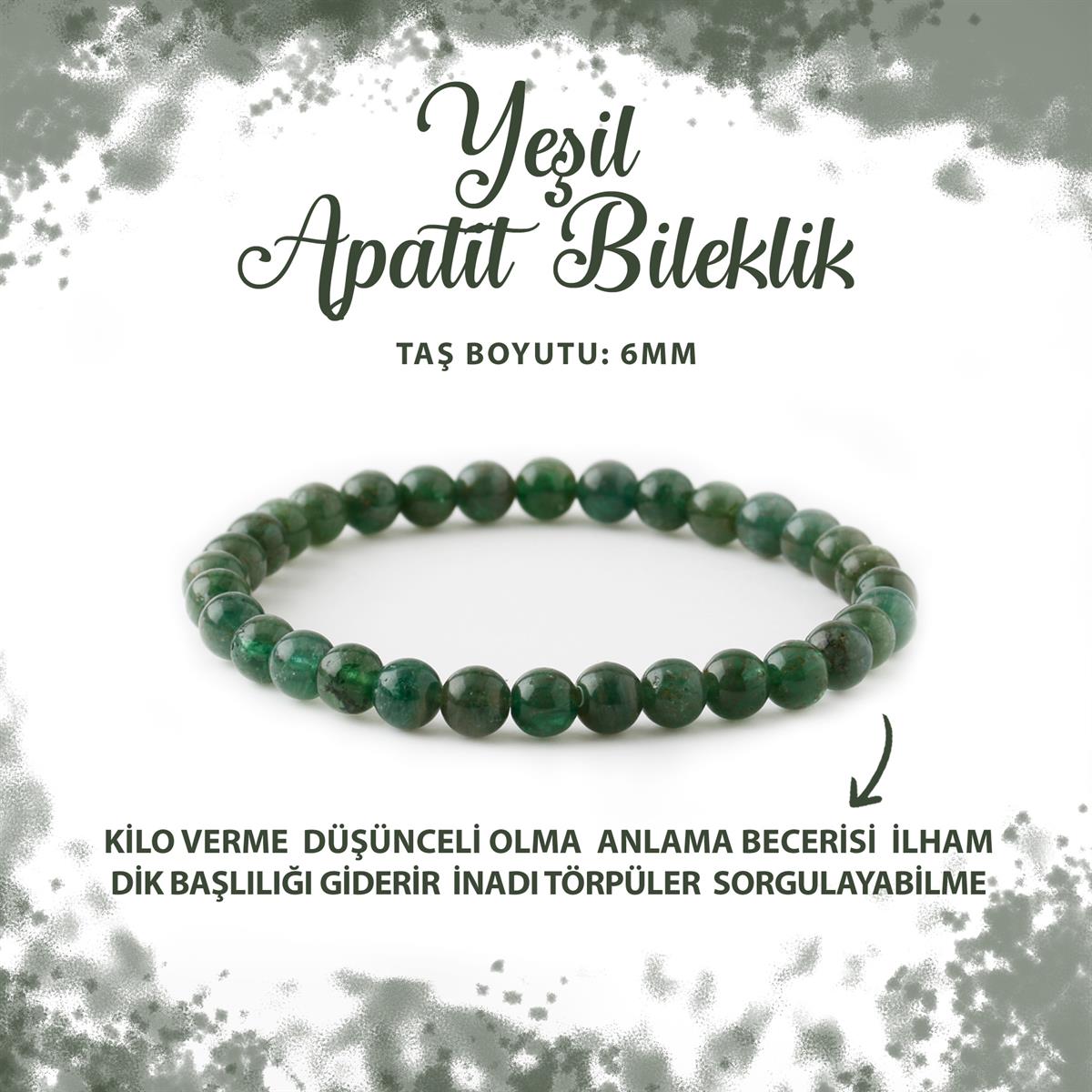 SERTİFİKALI Yeşil Apatit 6mm Doğal Taş Bileklik