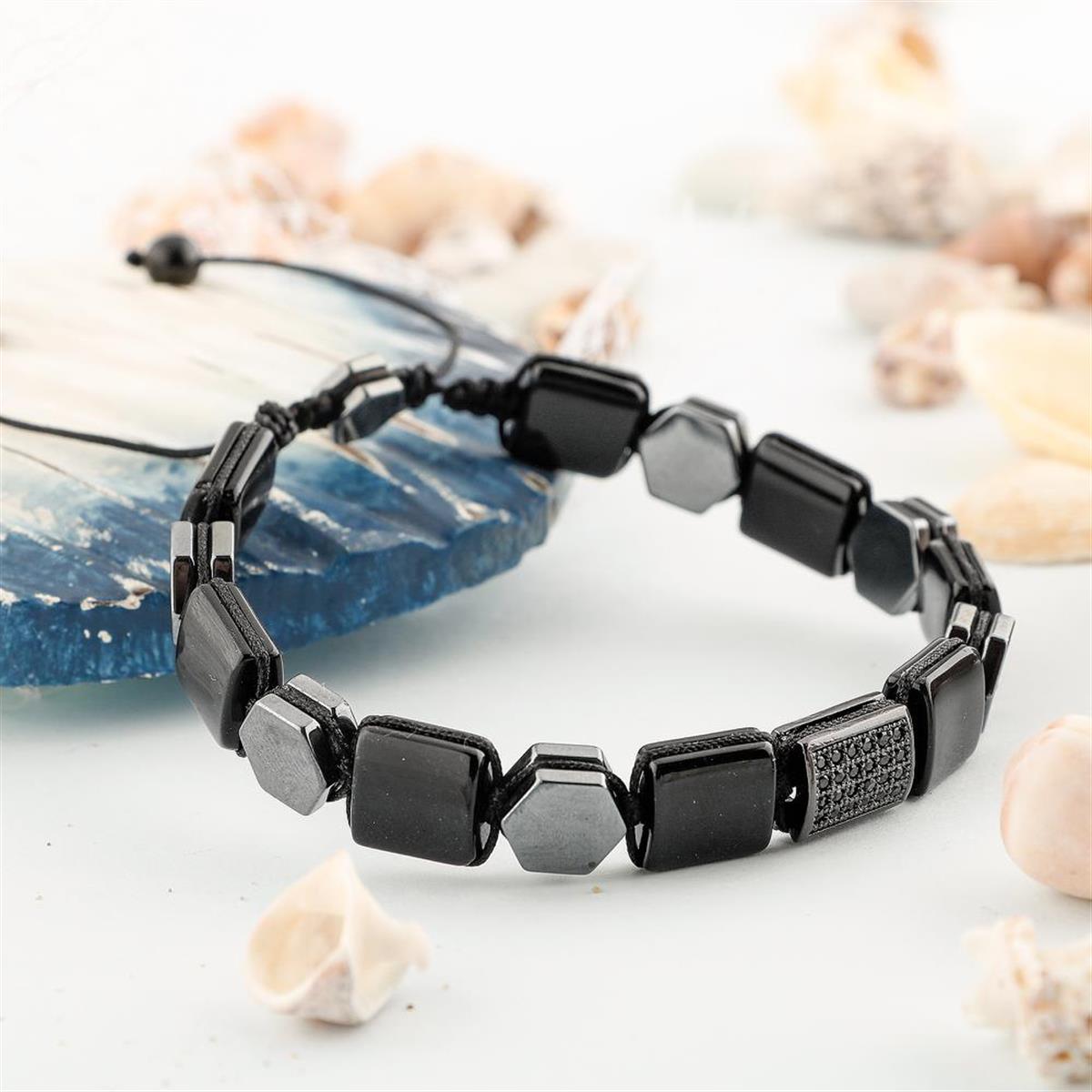 SERTİFİKALI Adaptasyon Doğal Taş Bileklik Obsidyen Hematit Zirkon Aparat B0015