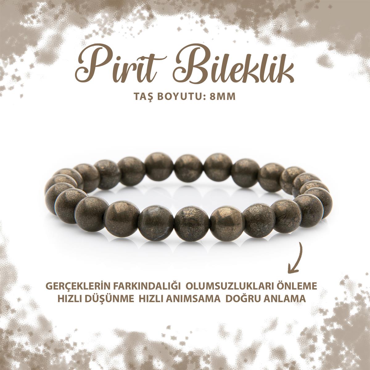 SERTİFİKALI Pirit 8mm Doğal Taş Bileklik