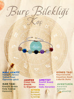 SERTİFİKALI Doğal Taş Koç Burç Bilekliği Mavi Apatit-Kan Taşı-Jasper-Sitrin-Ametist-Aventurin-Güneş Taşı