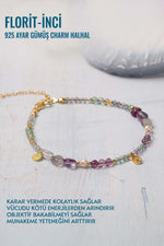 Sertifikalı Doğal Taş Florit - İnci 925 Ayar Gümüş Charm Halhal