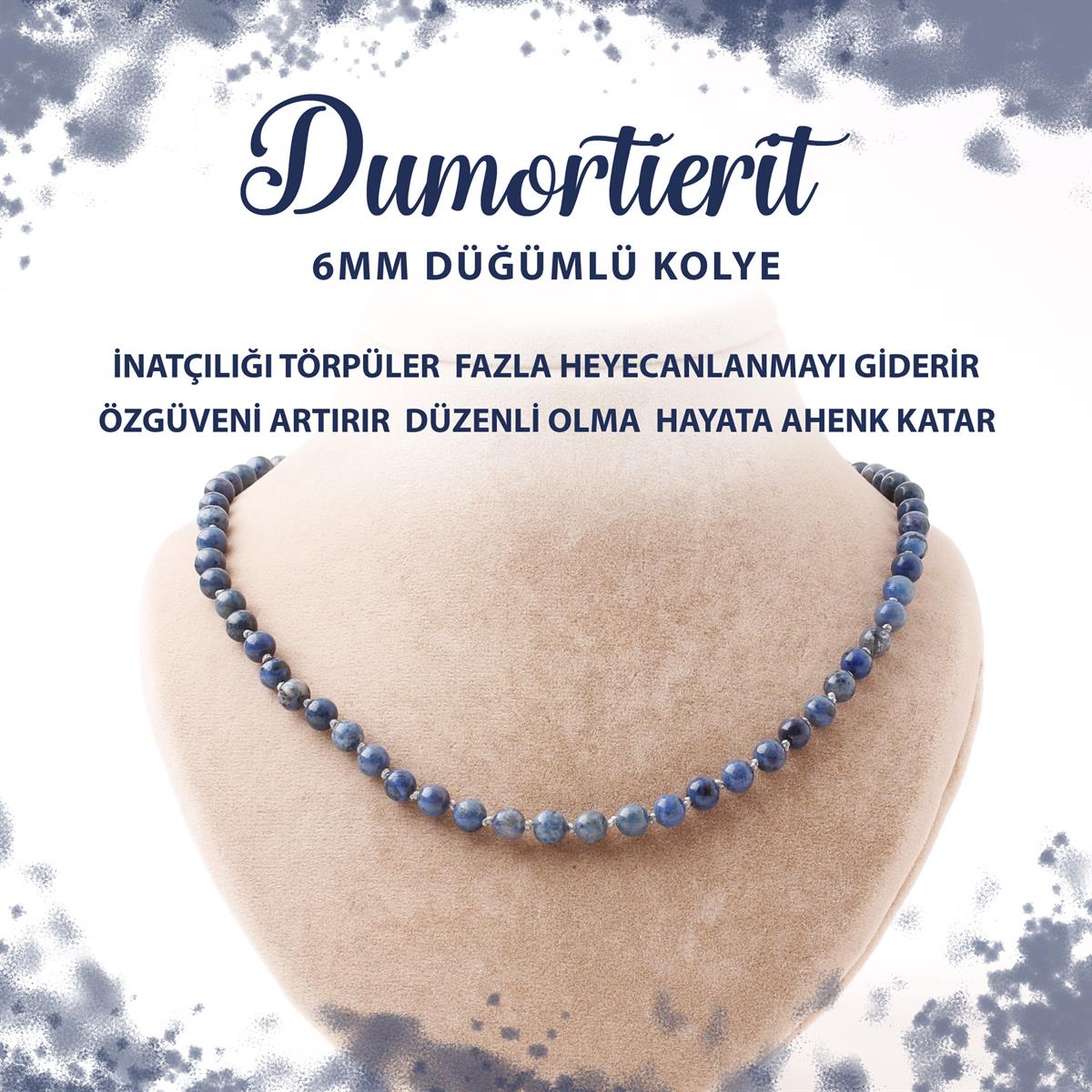 SERTİFİKALI Dumortierit 6 mm Düğümlü Doğal Taş Kolye