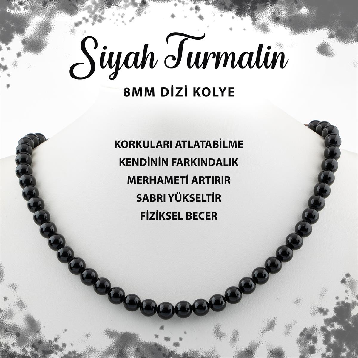 SERTİFİKALI Siyah Turmalin 8 mm Dizi Doğal Taş Kolye
