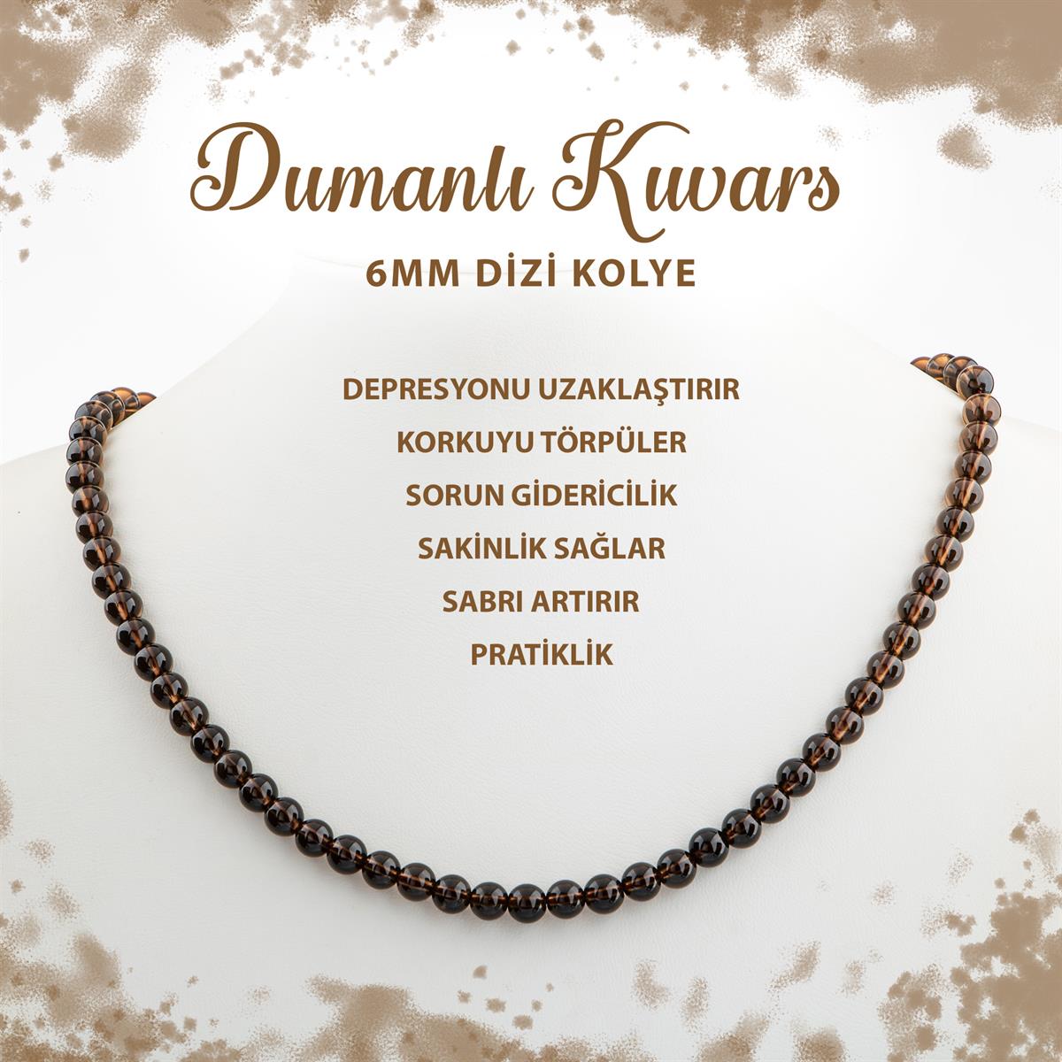 SERTİFİKALI Dumanlı Kuvars 6 mm Dizi Doğal Taş Kolye