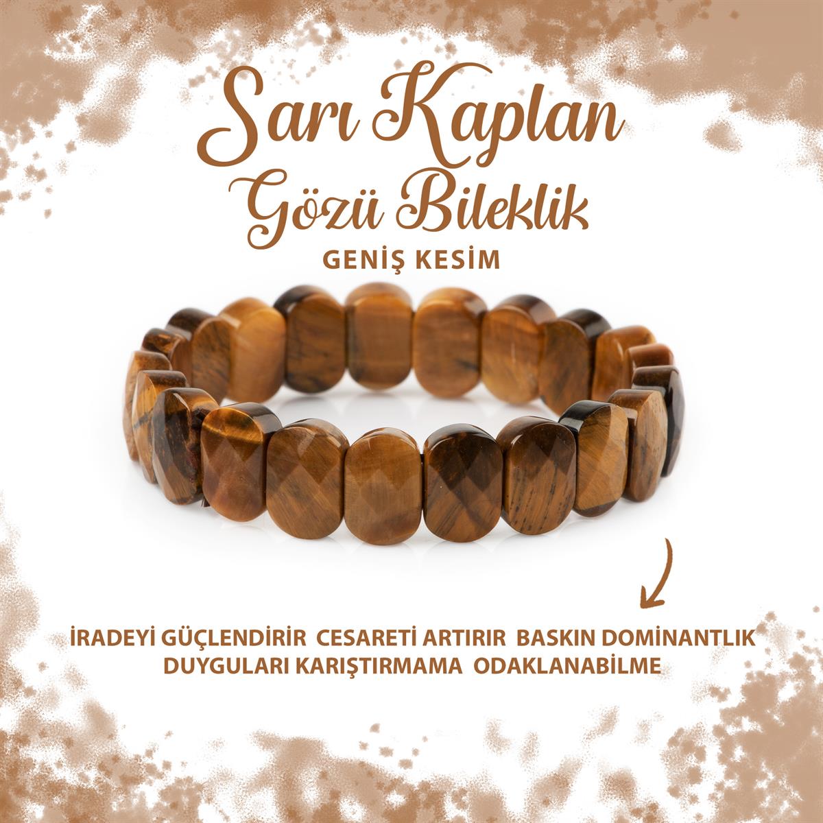 SERTİFİKALI Sarı Kaplan Gözü Doğal Taş Geniş Kesim Bileklik