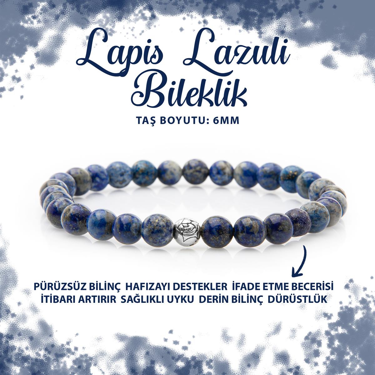 SERTİFİKALI Lapis Lazuli 6mm Doğal Taş Bileklik