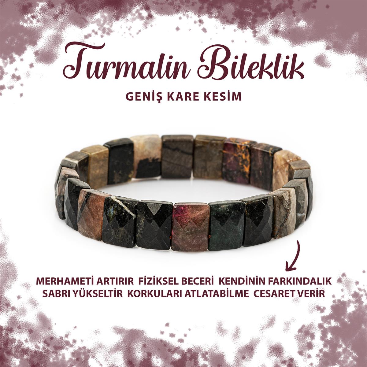 SERTİFİKALI Renkli Turmalin Doğal Taş Kare Kesim Geniş Kesim Bileklik